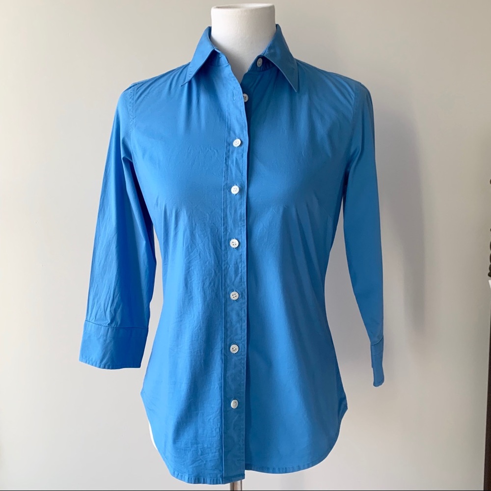 J. Crew Blue 3/4 Length Sleeve Button Down Collar Shirt Size Small